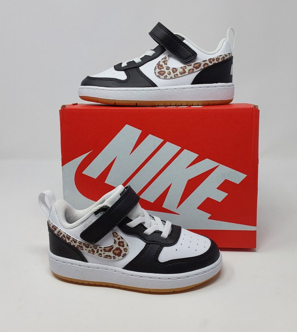Nike Court Borough Low CH TD Kids 9C Leopard Swoosh Black White Gum IR0565-001